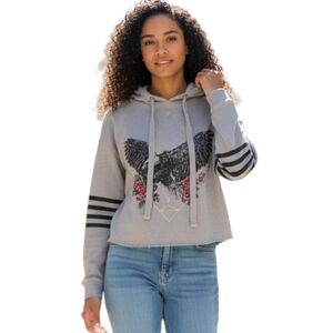 NO BOUNDARIES GRAY GRAPHIC CROP HOODIE SZ.S EUC